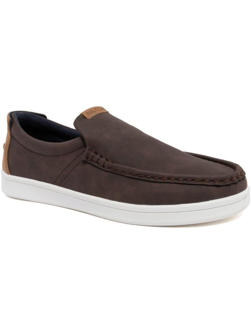 Nautica Men's Brown 1 Moc Toe Boat Shoes Lightweight Slip On Canvas Loafers
